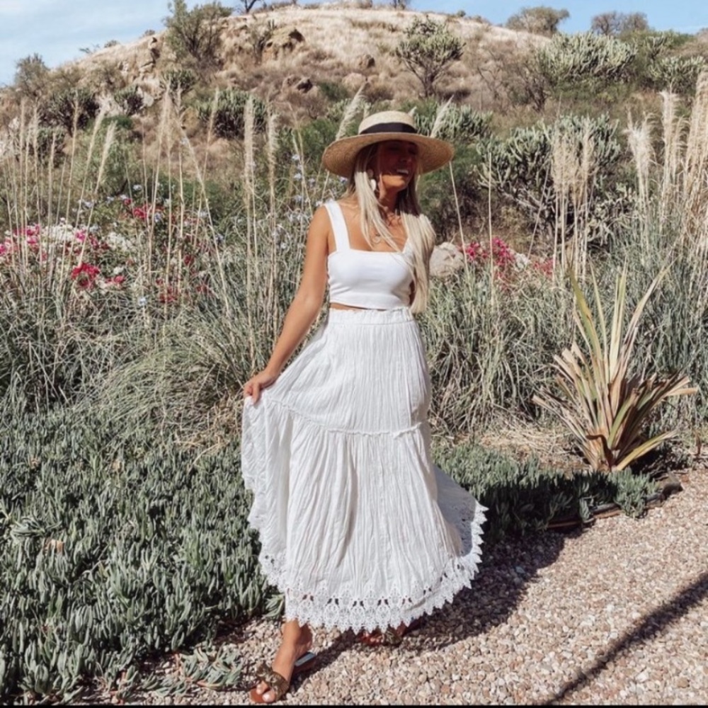 Zara Long Crochet Trim Skirt White NWT 6895/056